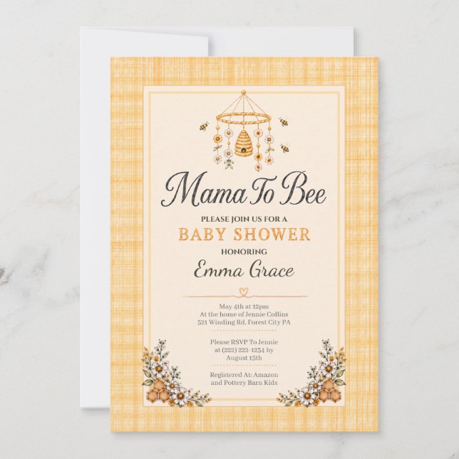 Convite de Chás de Bebê Mama to Bee (Frente)