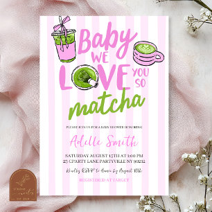 Convite de Chás de Bebê Matcha Moderno com Faixa R
