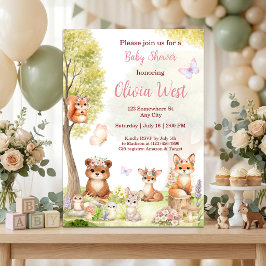 Convite de Chás de Bebê Menina Animais da Floresta