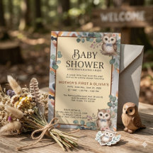 Convite de Chás de Bebê Menina Boho Coruja