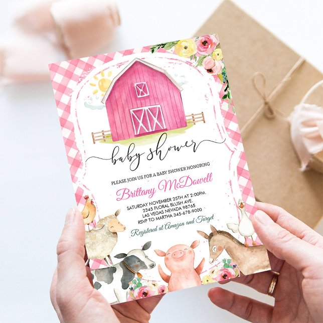 Convite de Chás de Bebê Menina com Animais da Faze (Criador carregado)