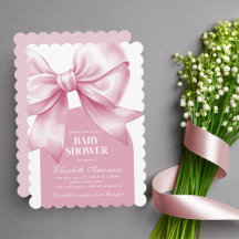 Convite de Chás de Bebê Menina com Laço Rosa Elega