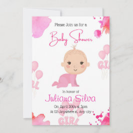 Convite de Chás de Bebê Menina Edição Rosa
