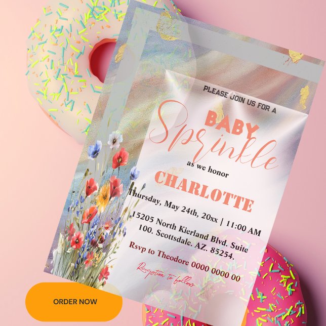 Convite de Chás de Bebê Menina elegante moderno (baby sprinkle card)