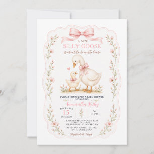 Convite de Chás de Bebê Menina Silly Goose com Laç