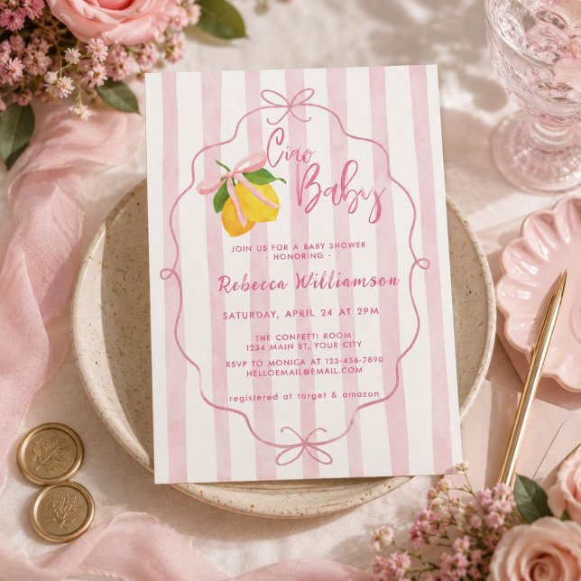 Convite de Chás de Bebê Meninas Ciao Baby Lemon Bo (Criador carregado)