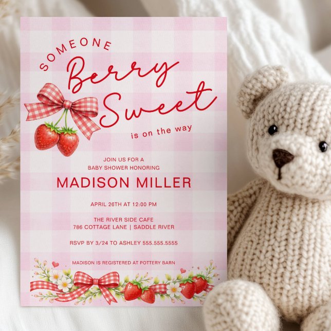 Convite de Chás de Bebê Morango Doce Berry (Criador carregado)