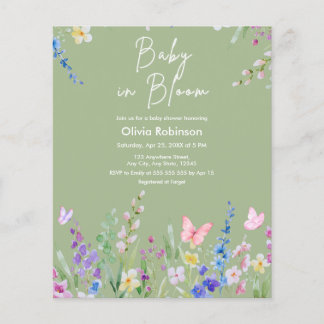 Convite de Chás de Bebê Orçamento Verde Sage Baby 