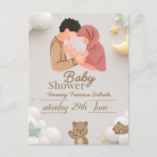Convite de Chás de Bebê para Casal Fofo com Teddy