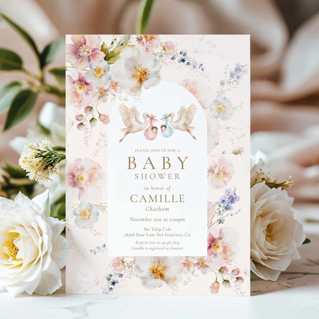 Convite de Chás de Bebê para Gêmeos Wildflower (Wildflower Twin Baby Shower Invitation)