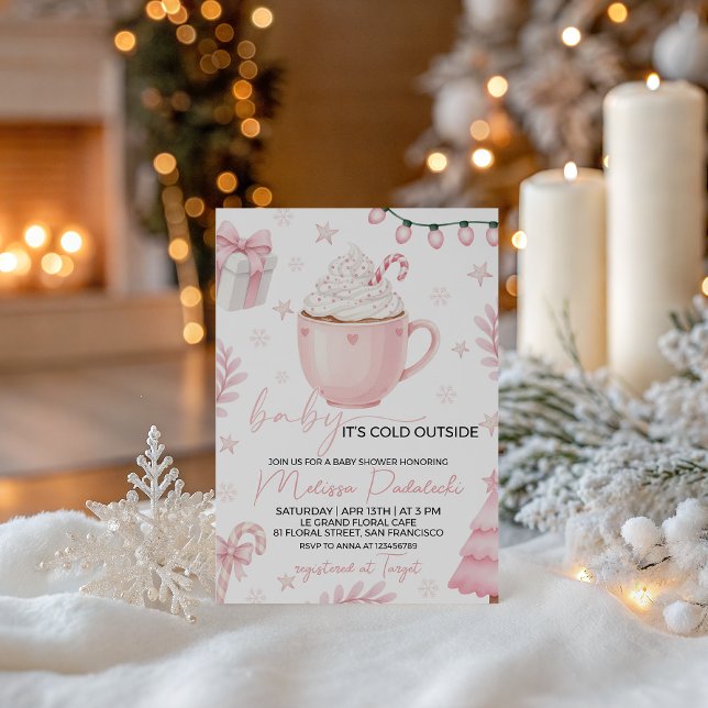 Convite de Chás de Bebê para Inverno Rosa (Criador carregado)
