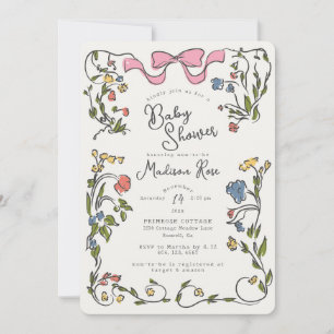 Convite de Chás de Bebê para Menina com Florais Ca