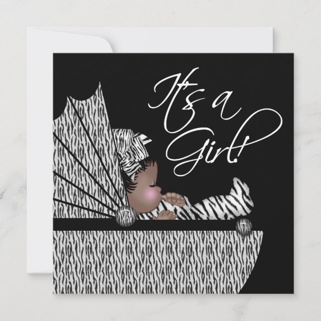 Convite de Chás de Bebê para Menina Zebra Fofa (Frente)