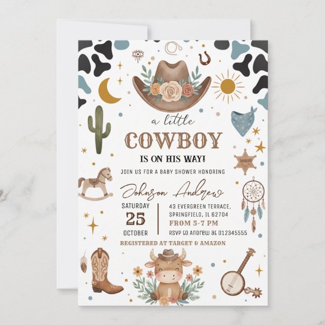 Convite de Chás de Bebê para Pequeno Cowboy Pessoa (Frente)