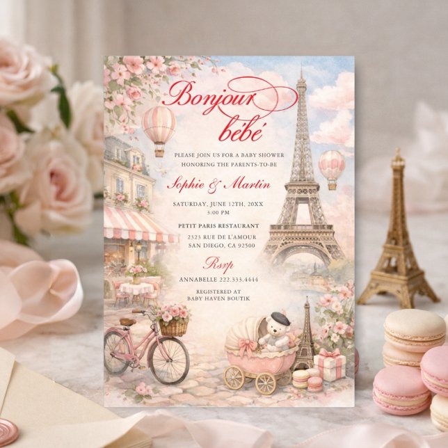 Convite de Chás de Bebê Paris Bonjour Bébé (Criador carregado)