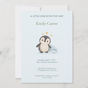 Convite de Chás de Bebê Penguin Icy Stars
