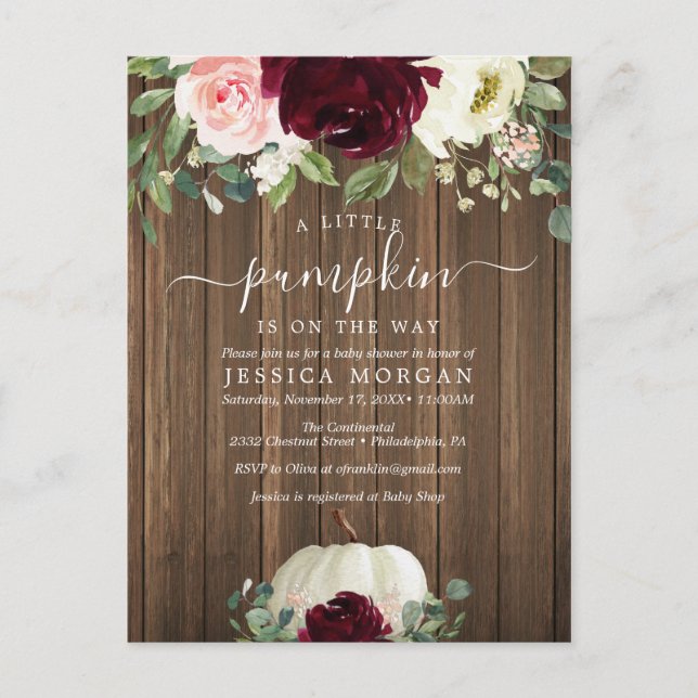 Convite de Chás de Bebê Pequena Abóbora (Frente)