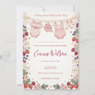 Convite de Chás de Bebê Pink Coquette Berry Sweet 