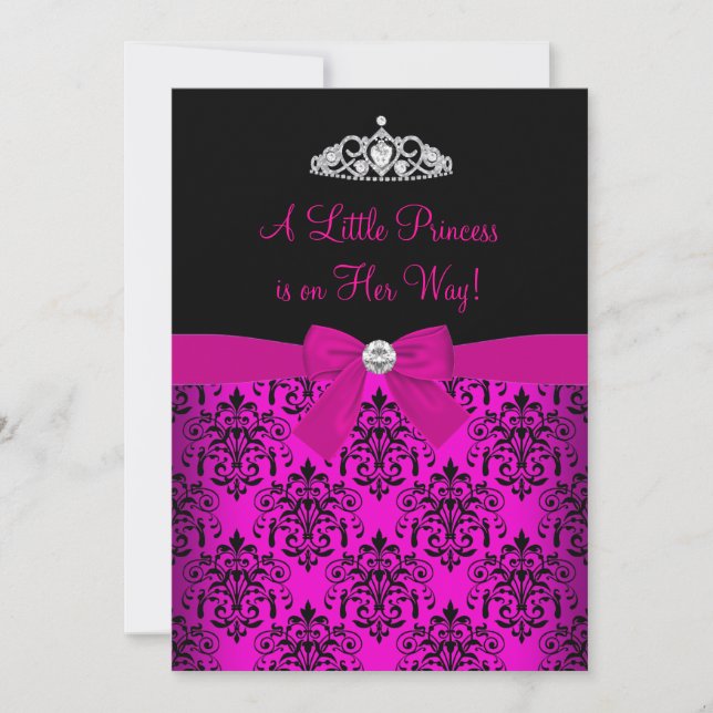 Convite de Chás de Bebê Pink Tiara & Damask (Frente)