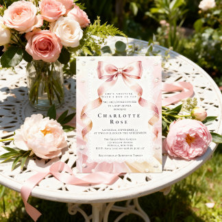Convite de Chás de Bebê Rosa Coquette com Laço