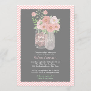 Convite de Chás de Bebê Rosa em Pote de Pedra Flor