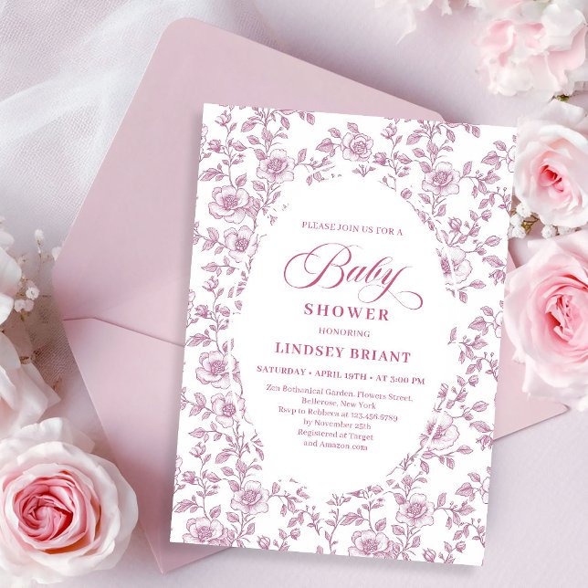 Convite de Chás de Bebê Rosa Pó Rosa Padrão (Dusty Rose Rose Pattern Pink Baby Shower Invitation)