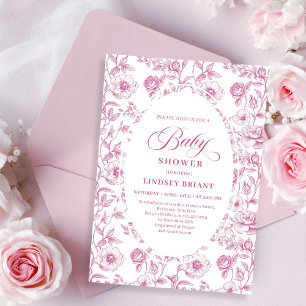 Convite de Chás de Bebê Rosas Toile Francesas Rosa