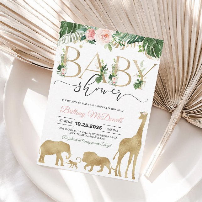 Convite de Chás de Bebê Safari Menina Elefante Dou (Criador carregado)
