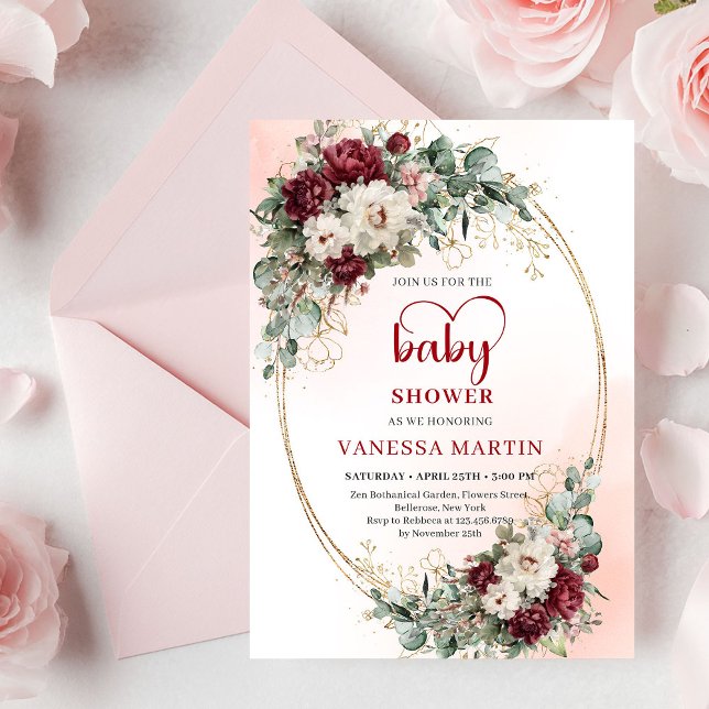 Convite de Chás de Bebê Soft Marsala Floral (Soft Marsala Floral Baby Shower Invitation)