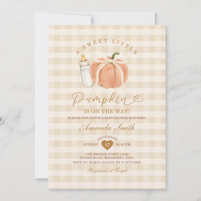 Convite de Chás de Bebê Sweet Little Pumpkin Is on (Frente)
