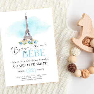 Convite de Chás de Bebê Tema Paris: Bonjour Bébé