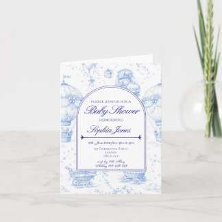Convite de Chás de Bebê Toile de Jouy Azul