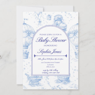 Convite de Chás de Bebê Toile de Jouy Azul
