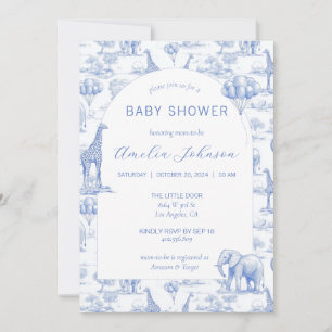 Convite de Chás de Bebê Toile Safari Blue Baby Ani