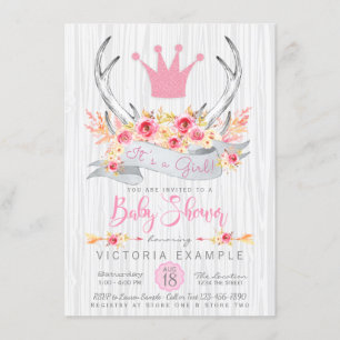 Convite de Chás de Bebê Tribal Boho Princesa Galha