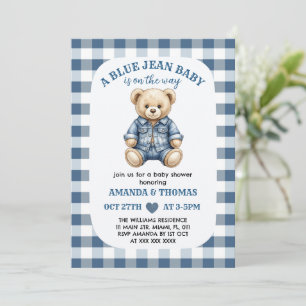 Convite de Chás de Bebê Urso Blue Jean