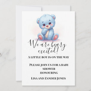 Convite de Chás de Bebê Urso de Pelúcia Azul Beb