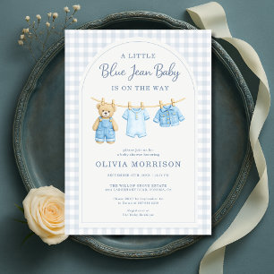 Convite de Chás de Bebê Urso de Pelúcia Blue Jean