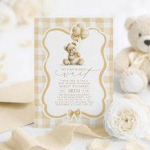 Convite de Chás de Bebê Urso de Pelúcia Elegante M