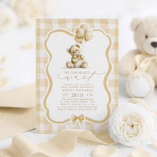 Convite de Chás de Bebê Urso de Pelúcia Elegante M