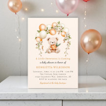 Convite de Chás de Bebê Urso em Aquarela Pêssego