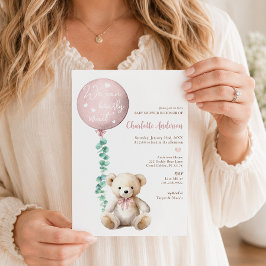 Convite de Chás de Bebê Urso Rosa Eucalipto