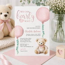 Convite de Chás de Bebê Urso Rosa 'Mal Podemos Esp