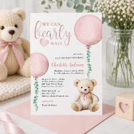 Convite de Chás de Bebê Urso Rosa 'Mal Podemos Esp