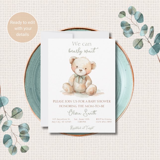 Convite de Chás de Bebê Urso Teddy Bearly Wait (Criador carregado)