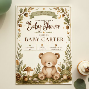 Convite de Chás de Bebê Urso Teddy da Floresta