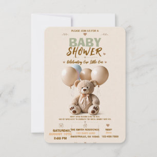 Convite de Chás de Bebê Urso Teddy Elegante