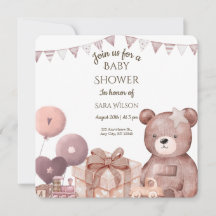 Convite de Chás de Bebê Urso Teddy Fofo