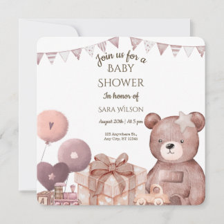 Convite de Chás de Bebê Urso Teddy Fofo