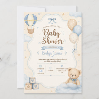 Convite de Chás de Bebê Urso Teddy Fofo